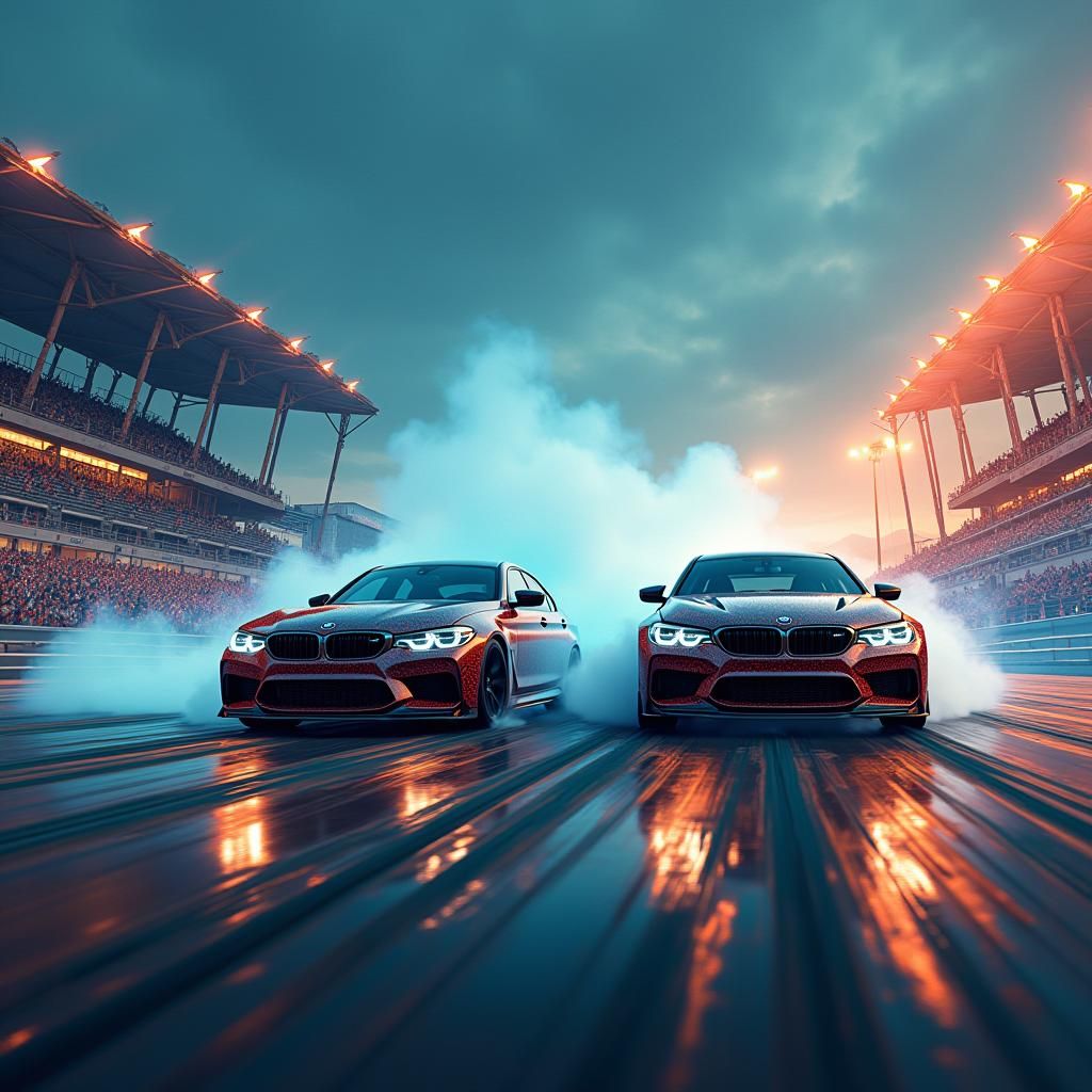 BMW M4 Cars Drifting: A Matte Painting