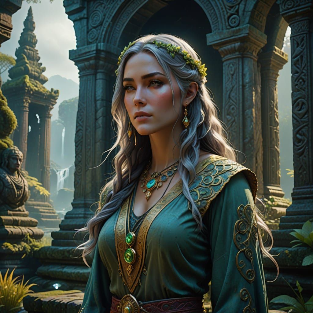 Ethereal Bohemian Goddess in Ancient Temple Setting