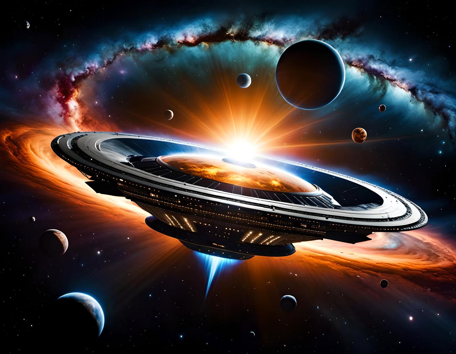 Alien Spacecraft Enters Cosmic Vortex in Photorealistic Styl...