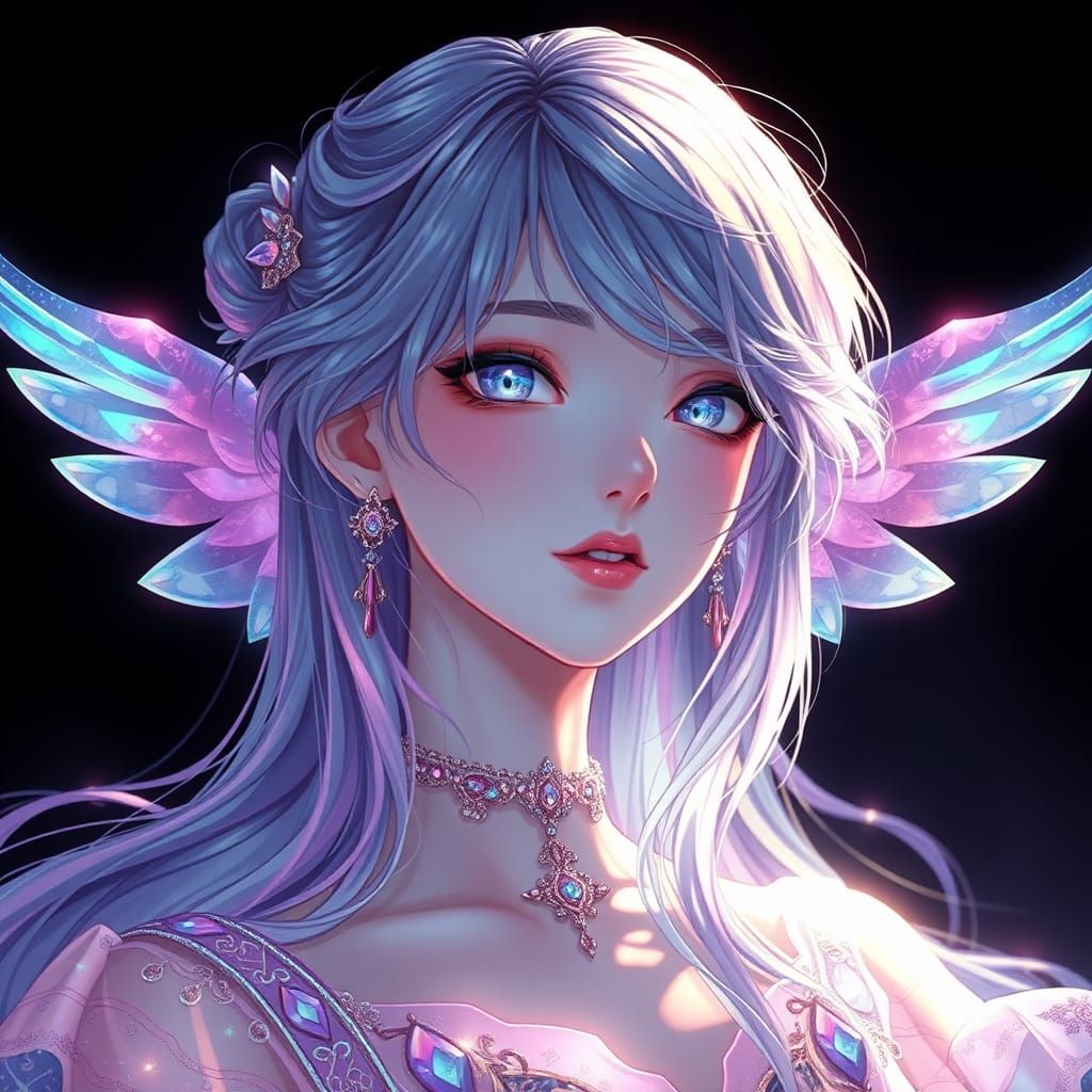 Ethereal Anime Girl in Shimmering Transparent PVC