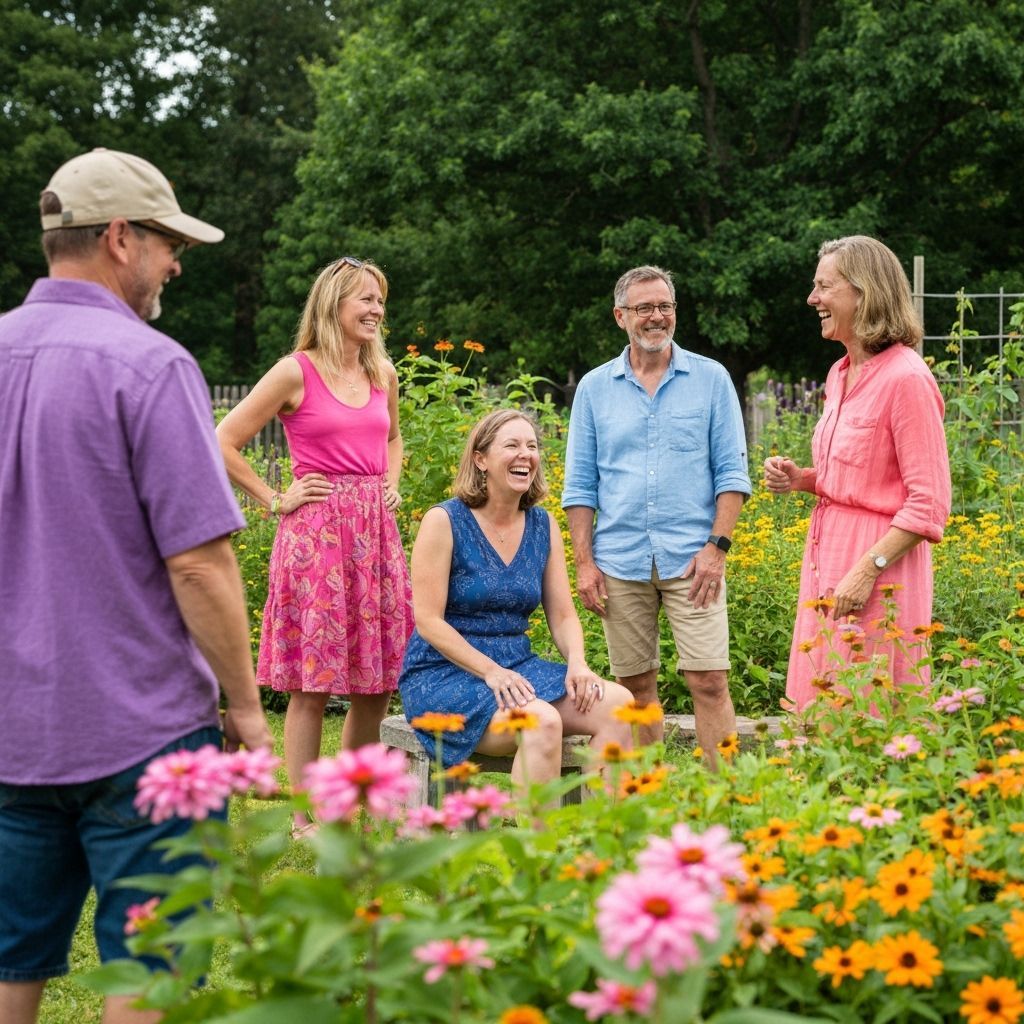 Community Garden Gathering in Summer Colors