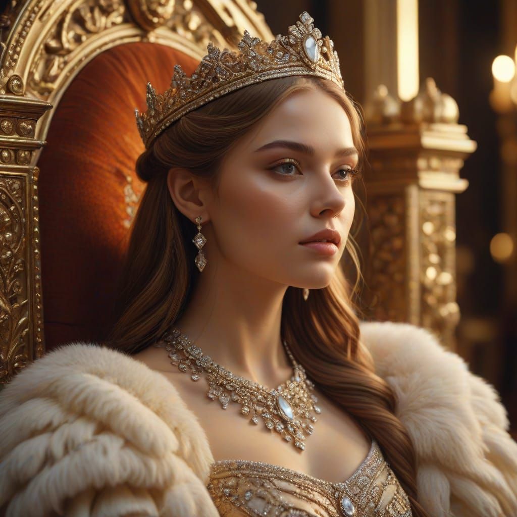 Slavic Princess on Diamond Throne in Oil Painting Style