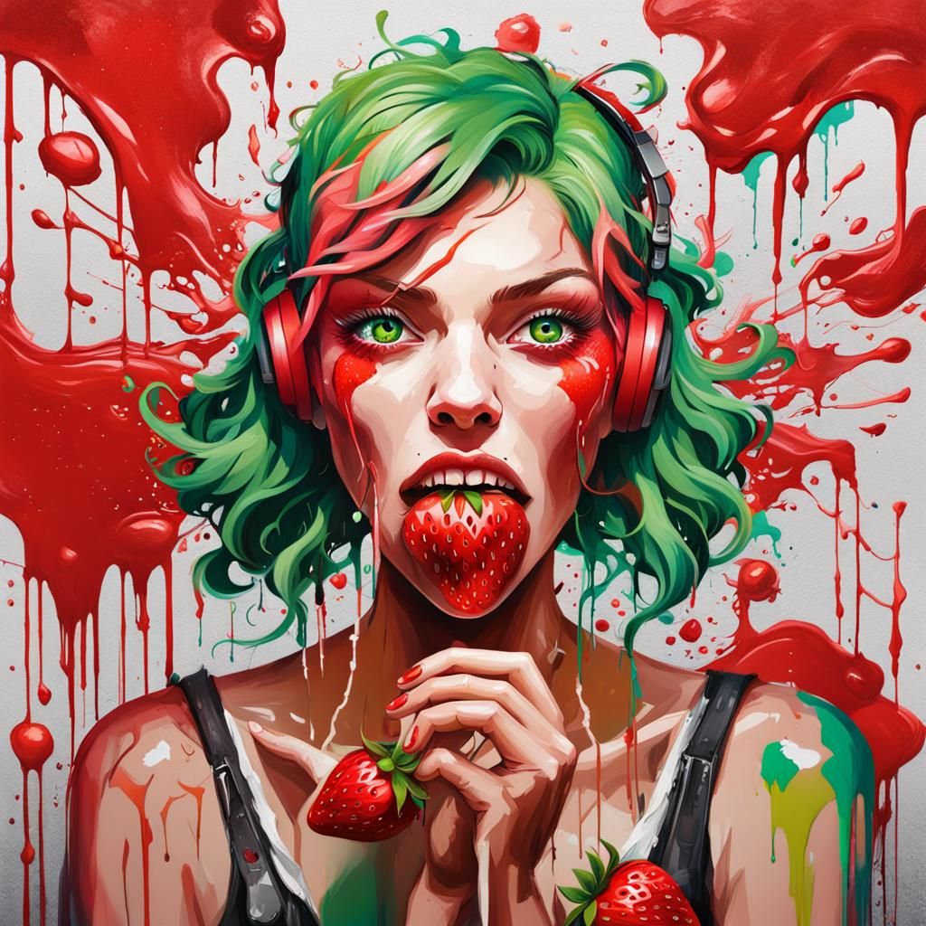 Singing Strawberry Graffiti Art with Cream Hair