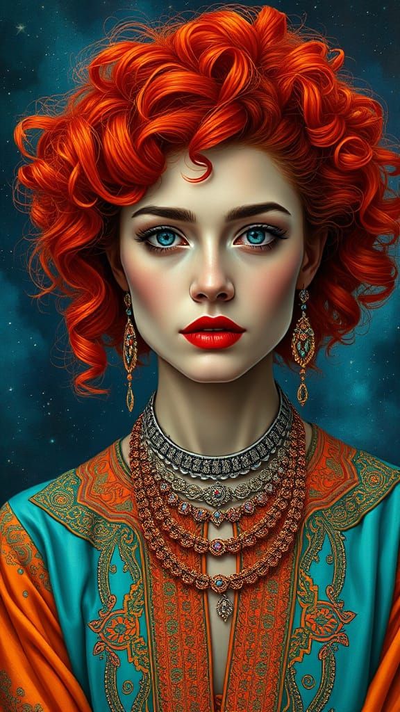 Ethereal Portrait of a Woman in Vibrant Orange and Teal