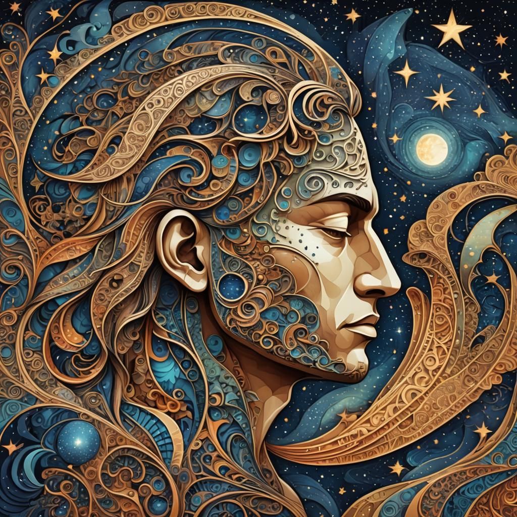 Carved Male Profile Under Starry Sky