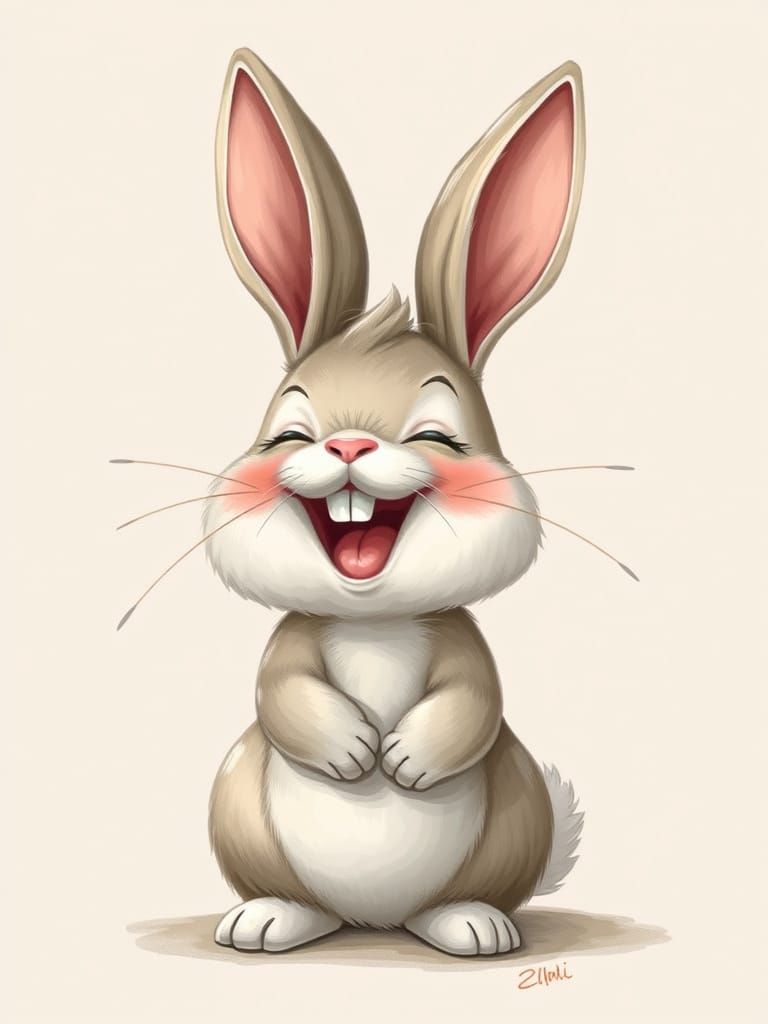 Joyful Bunny Character Laughing Happily