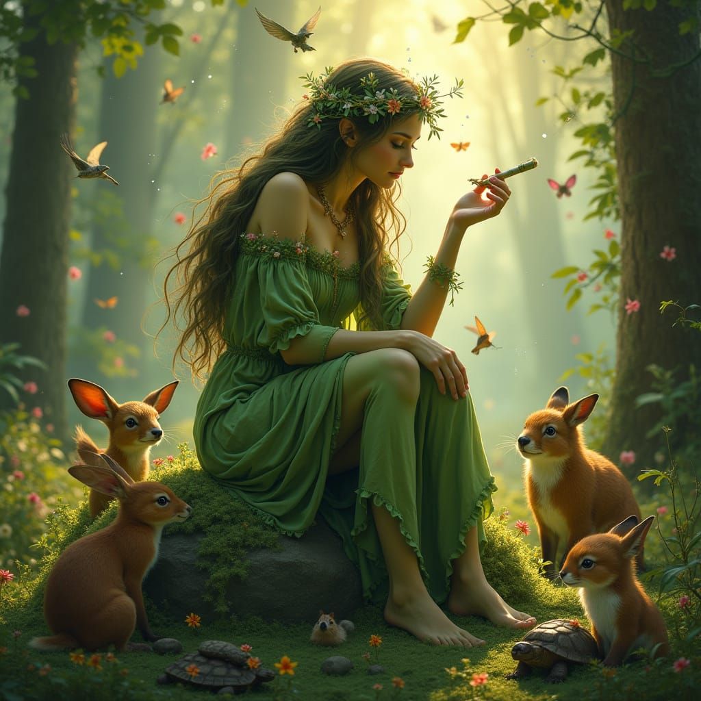 Ethereal Mother Nature in Forest Clearing