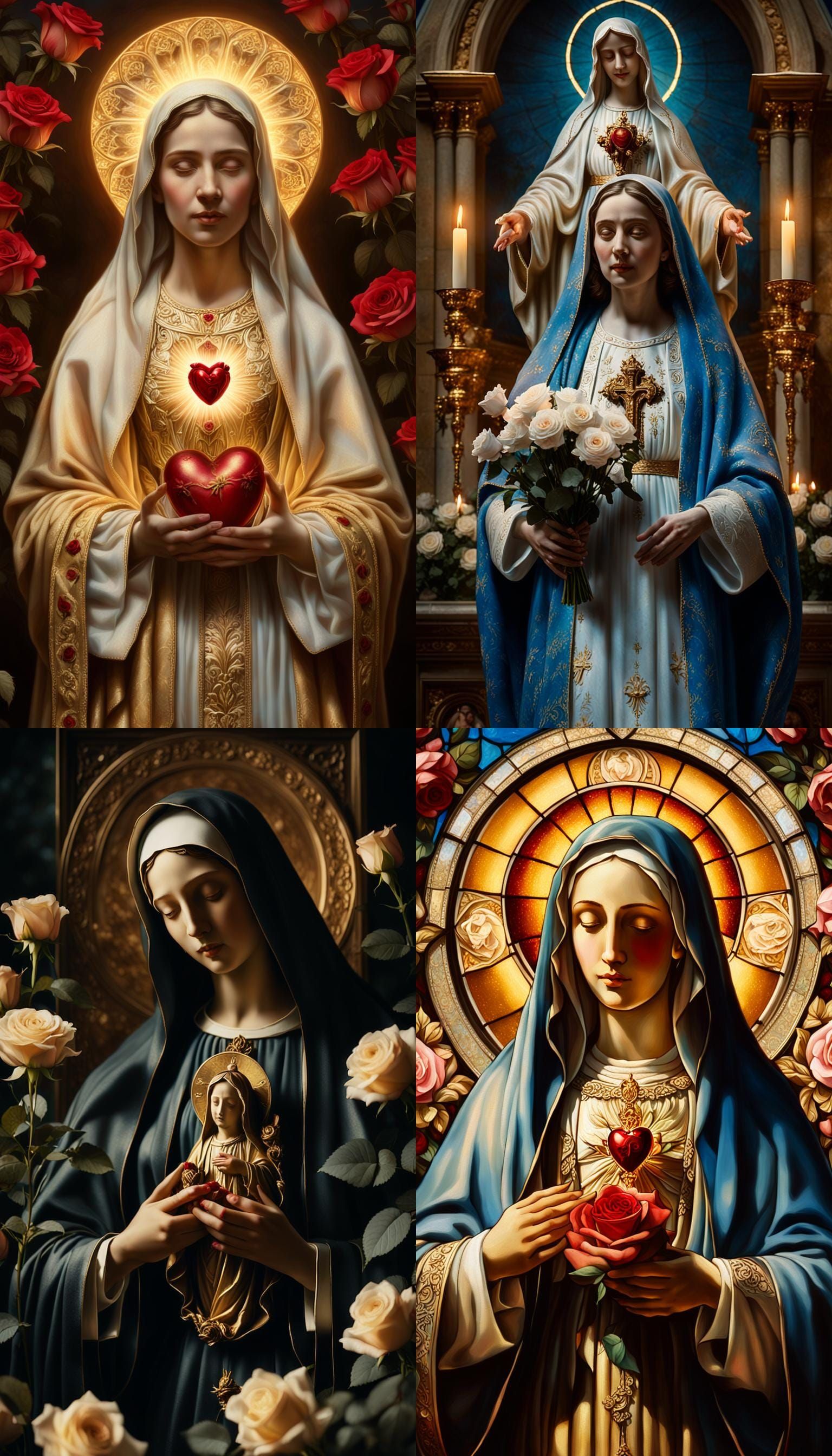 Cinematic Virgin Mary with Roses and Sacred Heart