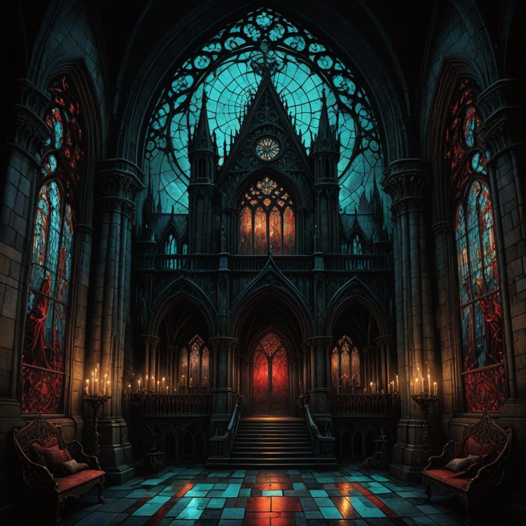 Dark Fantasy Stained Glass Art with Grotesque Creature