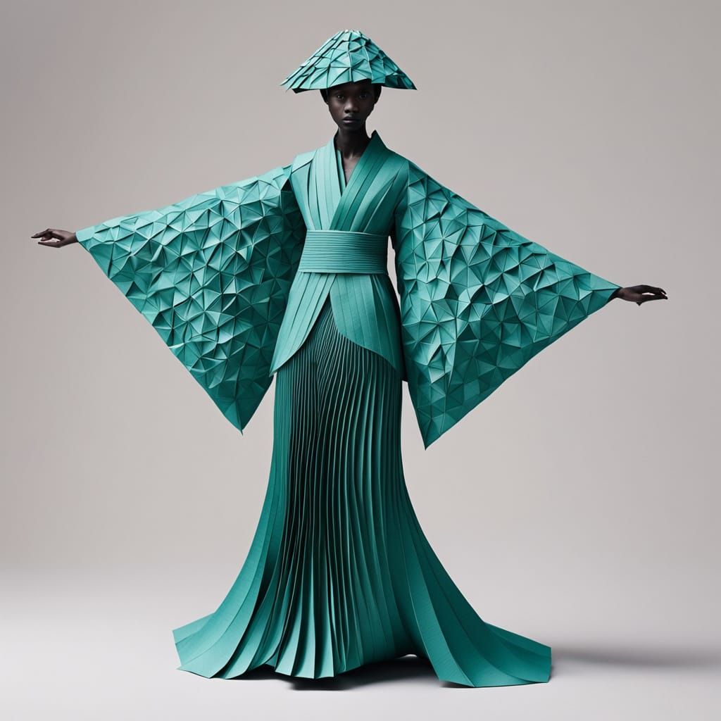 Serenely Folded Origami Figure in Warm, Whimsical Style