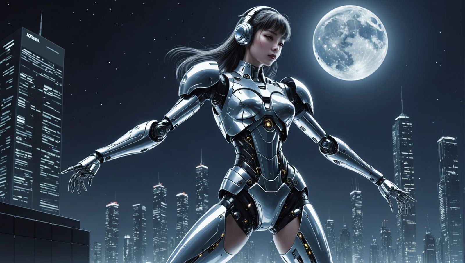 Android Girl Dancing in Moonlight, Sorayama Style