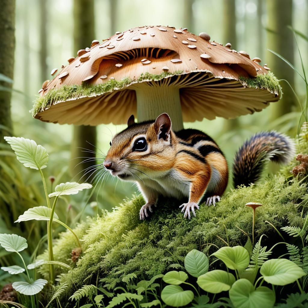 Chipmunk in Forest Glade, Intricate Illustration