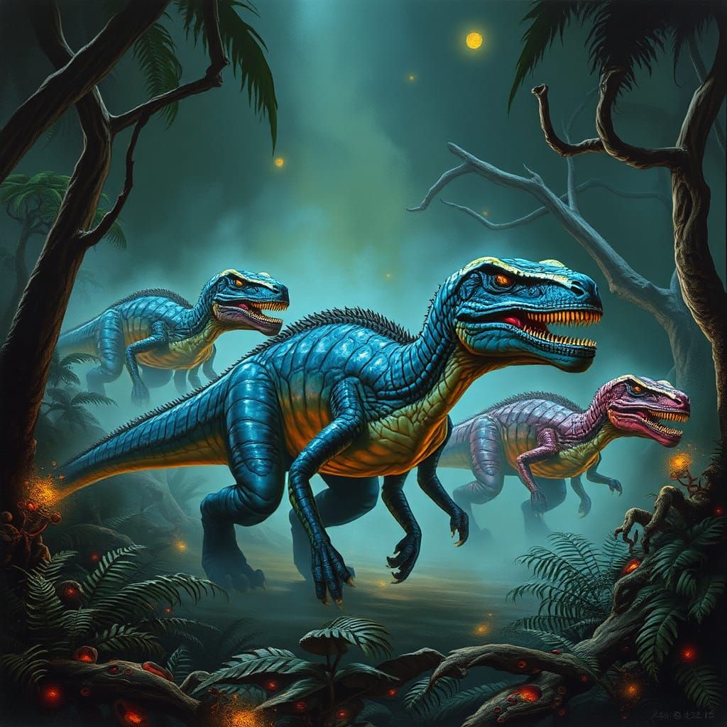 Mutated Dinosaurs Roam a Glowing Jungle