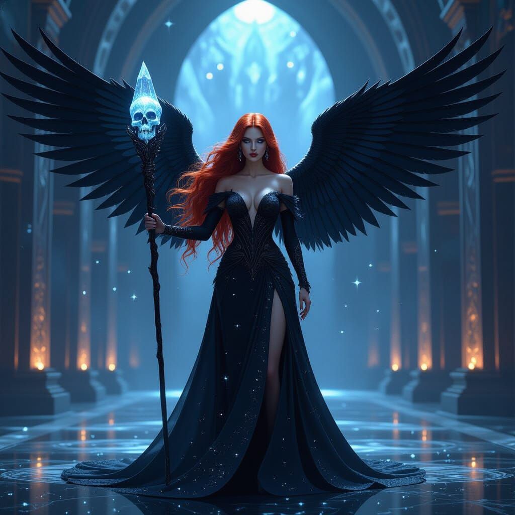 Goddess with Crystal Skull Staff in Digital Art Style