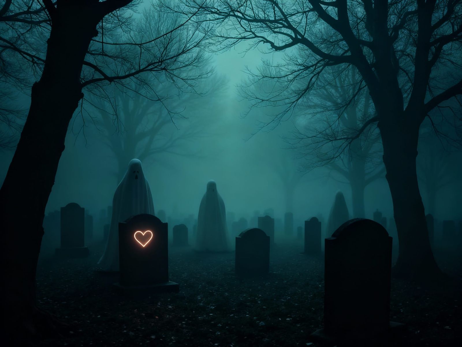 Glowing Heart Outline on Gravestone