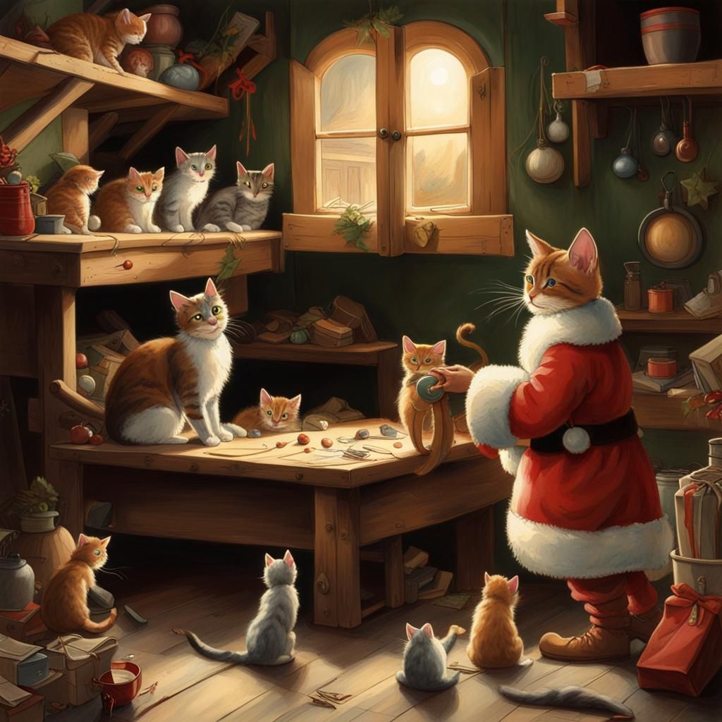 Cats and Mice Play Hide and Seek in Santa's Workshop