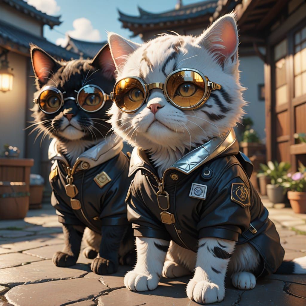 Anime-Inspired Aviator Kitties and Dog