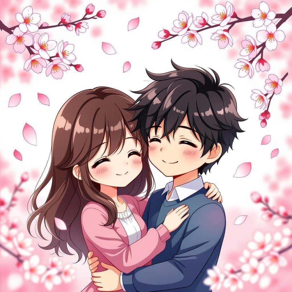 Chibi-Style Couple in Whimsical Pastel Wonderland