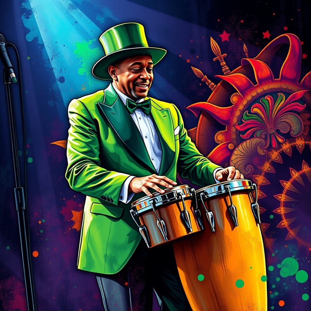 Vibrant New Orleans Bongo Player in Abstract Graffiti Style