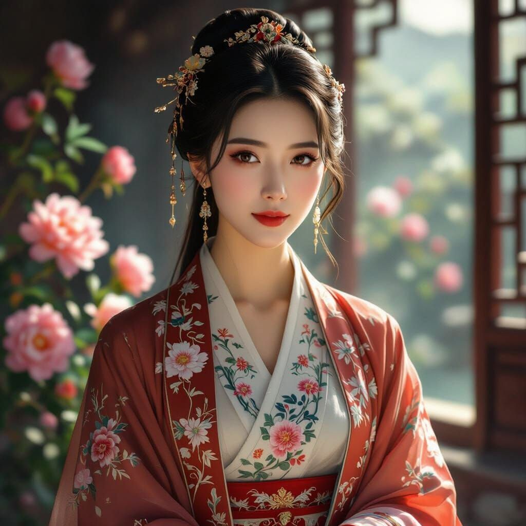 Elegant Princess Xia Zilin in Hanfu, Painterly Style