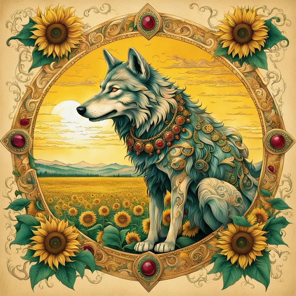 Golden Woman in Sunflower Field