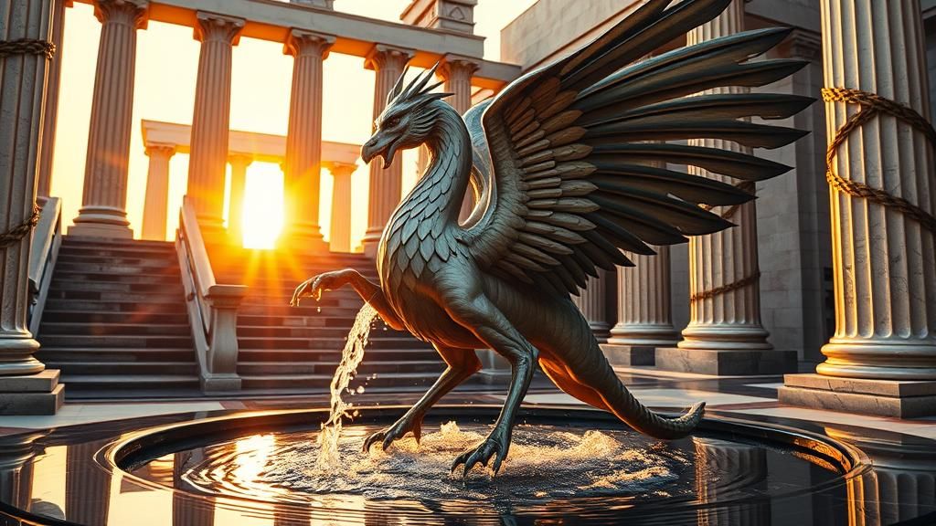 Gryphon in Greek Temple, Watercolour and Photo