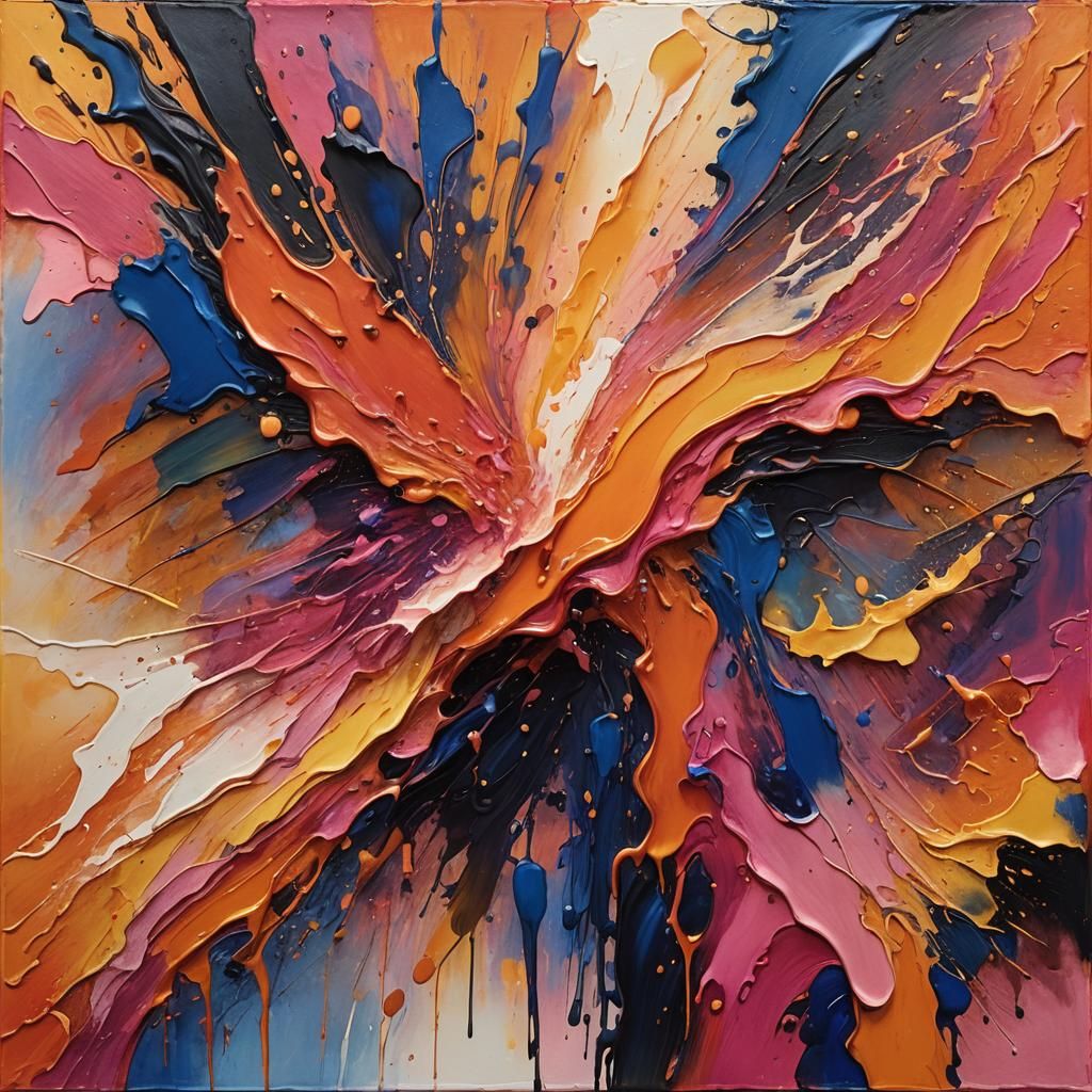 Abstract Expressionist Sunset in Encaustic Style