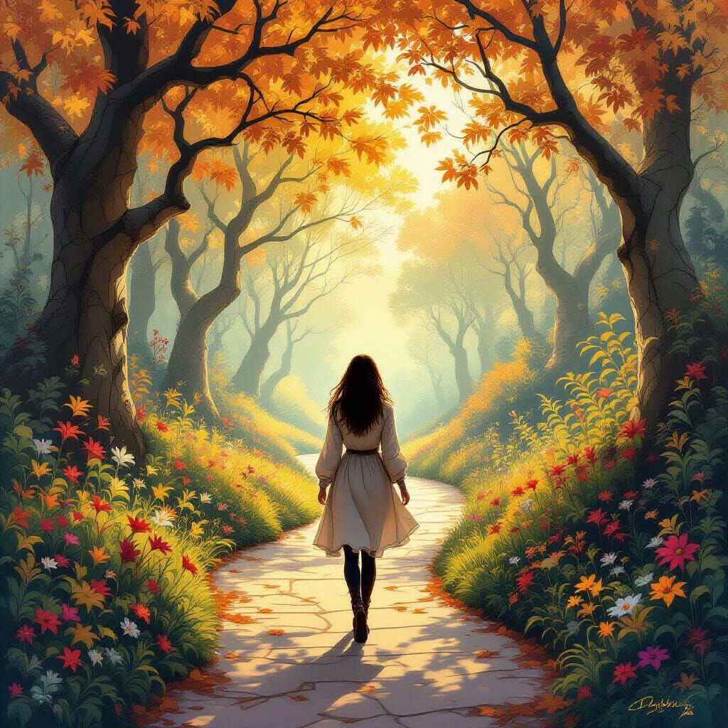 Enchanting Forest Path in Dreamy Fantasy Style