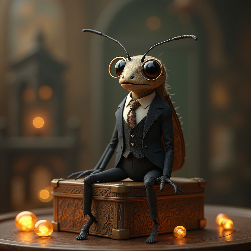 Refined Insect in Suit in Mystical Environment