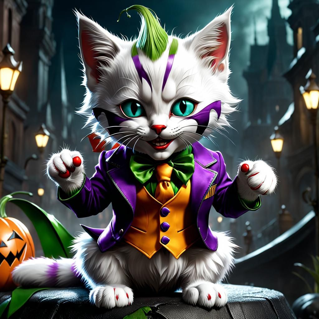 Kitten as The Joker: Detailed Digital Art