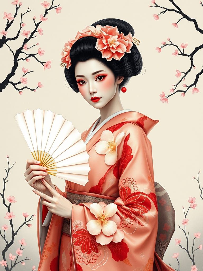 Geisha in Frosted Glass Gown with Prism Fan