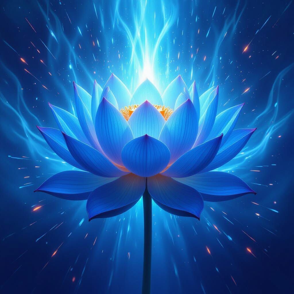 Legendary Blue Lotus Blooms With Fluorescent Aura