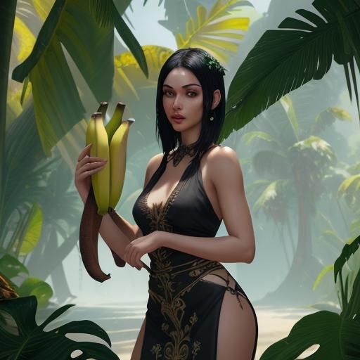 Tropical Banana Seller: Detailed Fantasy Art