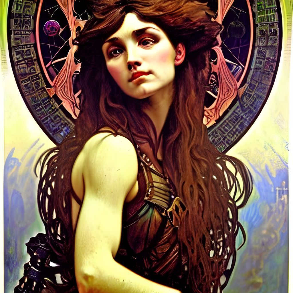 Woman Wolf Hybrid in Baroque Art Nouveau Style