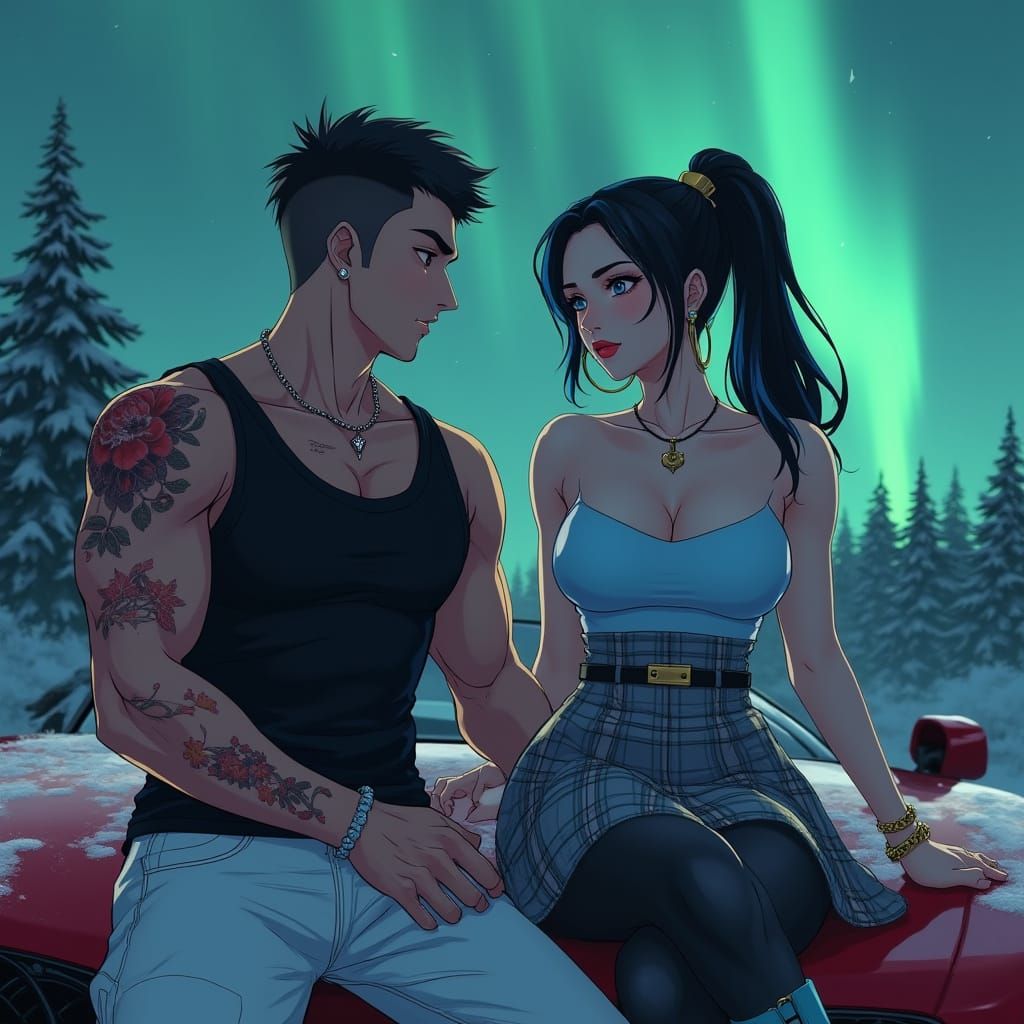 Athletic Hitman and Model Admire Aurora Borealis