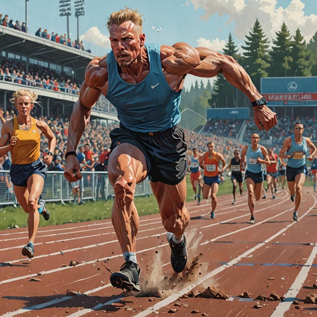 Athlete with Prosthetic Leg Runs Track: Hyperrealistic