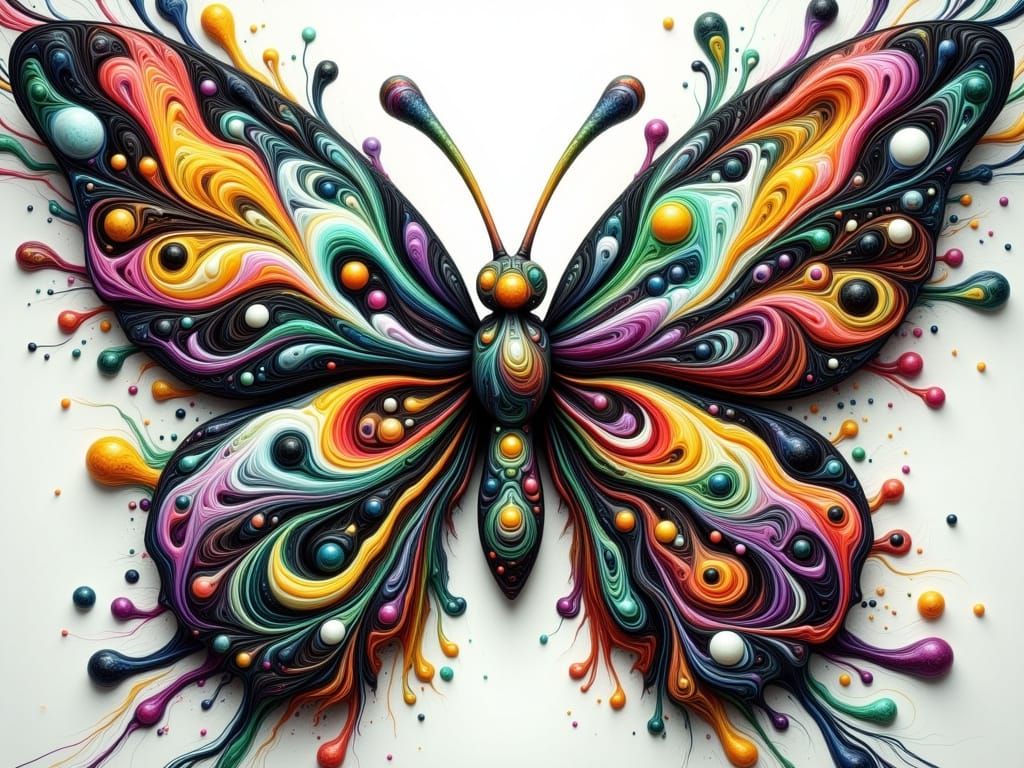 Vibrant Cosmic Butterfly in Swirling Fluid Art