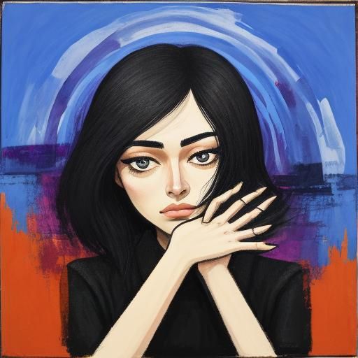 Sad Young Woman's Face in Abstract Art