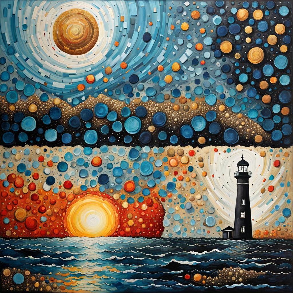 Stormy Sea Lighthouse in Mixed Media Collage