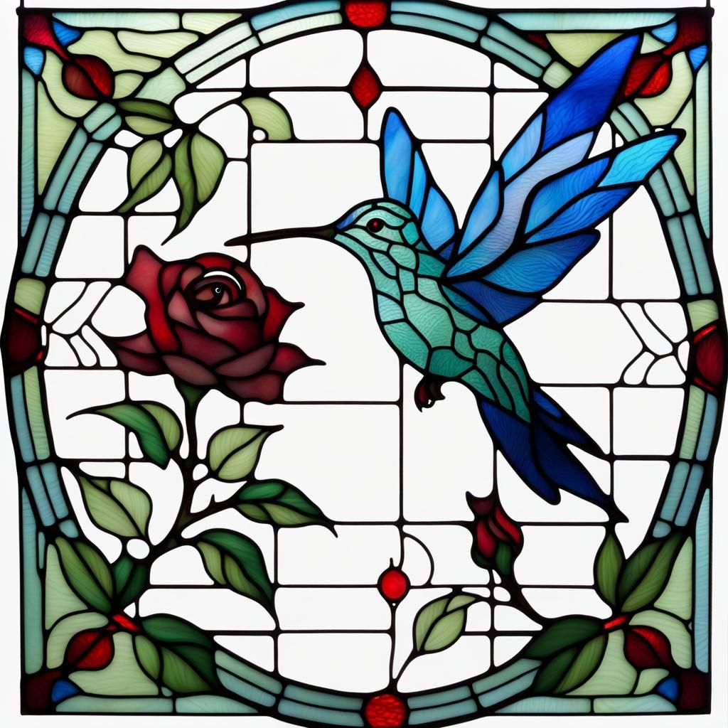 Stained Glass Hummingbird with Ruby Rose
