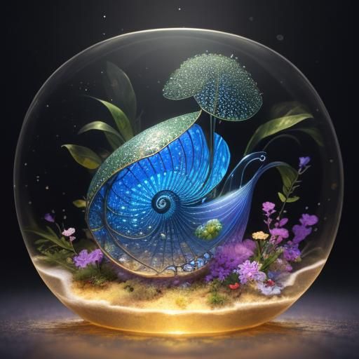 Snail with Glass Terrarium Shell in Anime Style