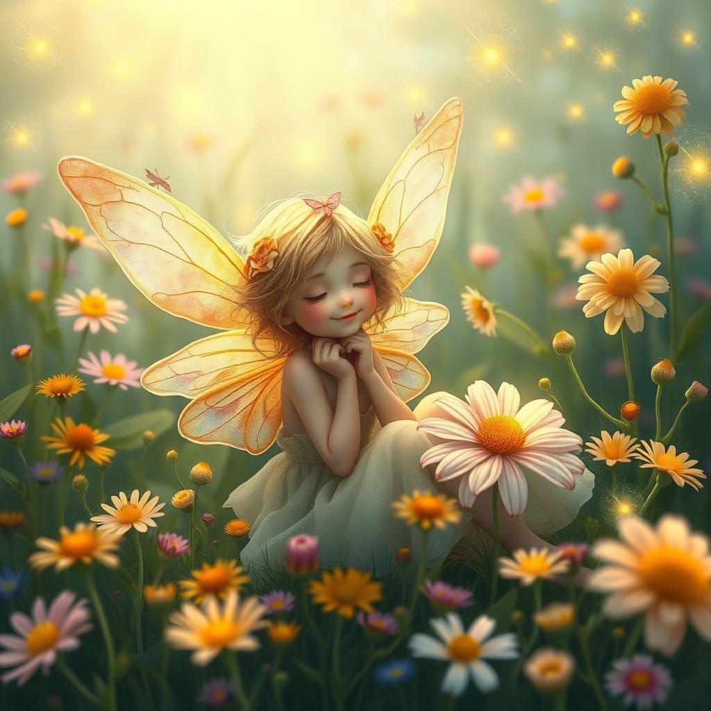 Whimsical Fairy Amidst Vibrant Wildflowers