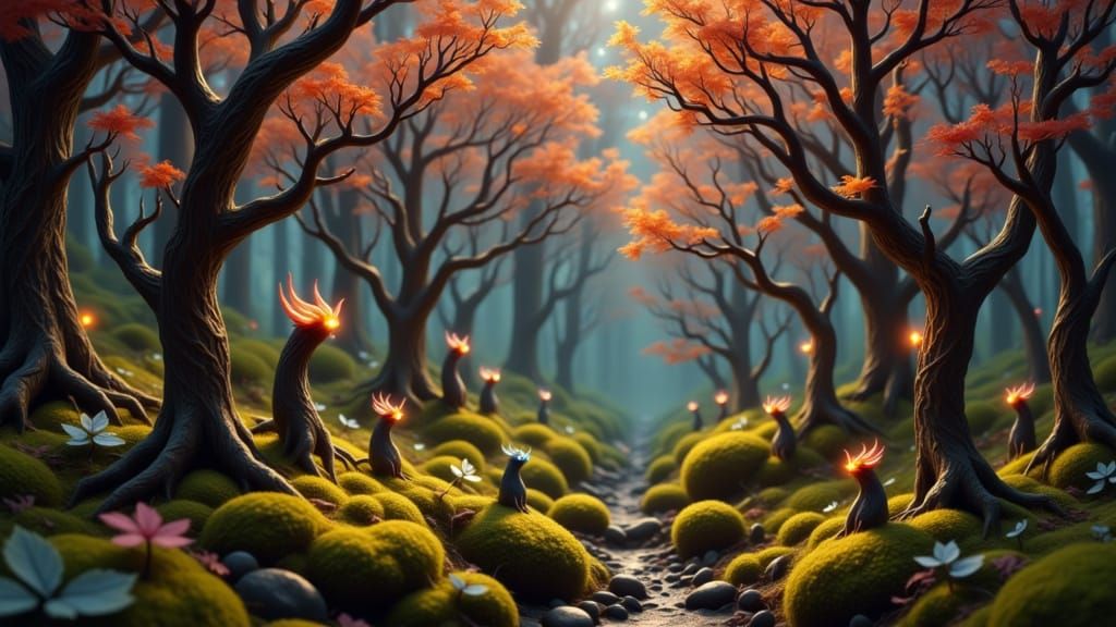 Enchanted Miniature Forest with Ethereal Sprites