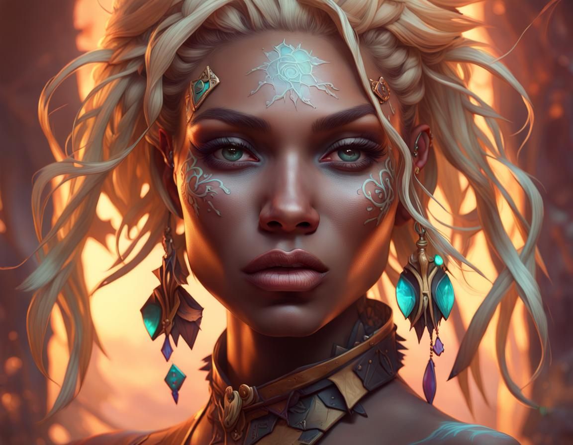 Voodoo Blonde Portrait in Detailed Art Style