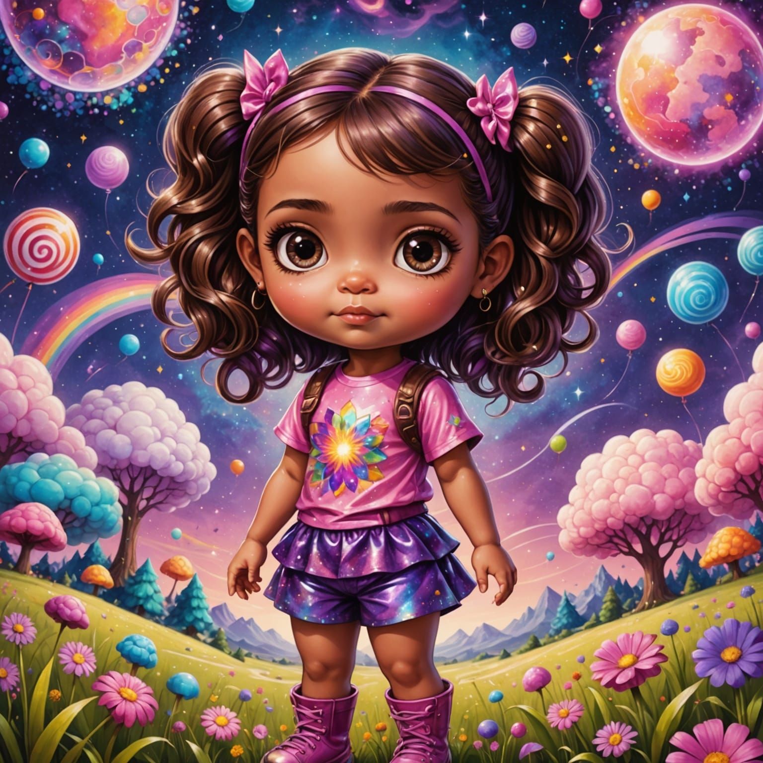 Psychedelic Chibi Toddler in Candyland Meadow