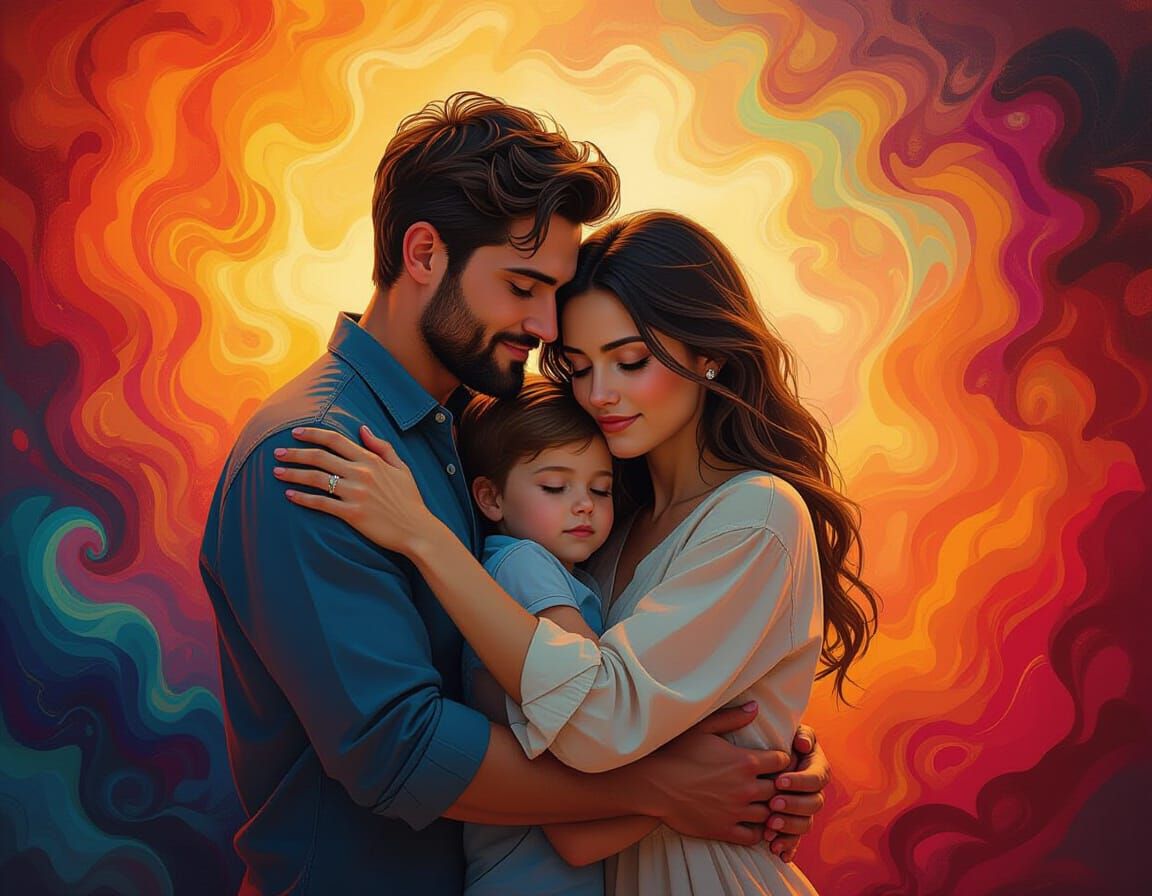 Loving Family Embrace in Hyperrealistic Digital Art