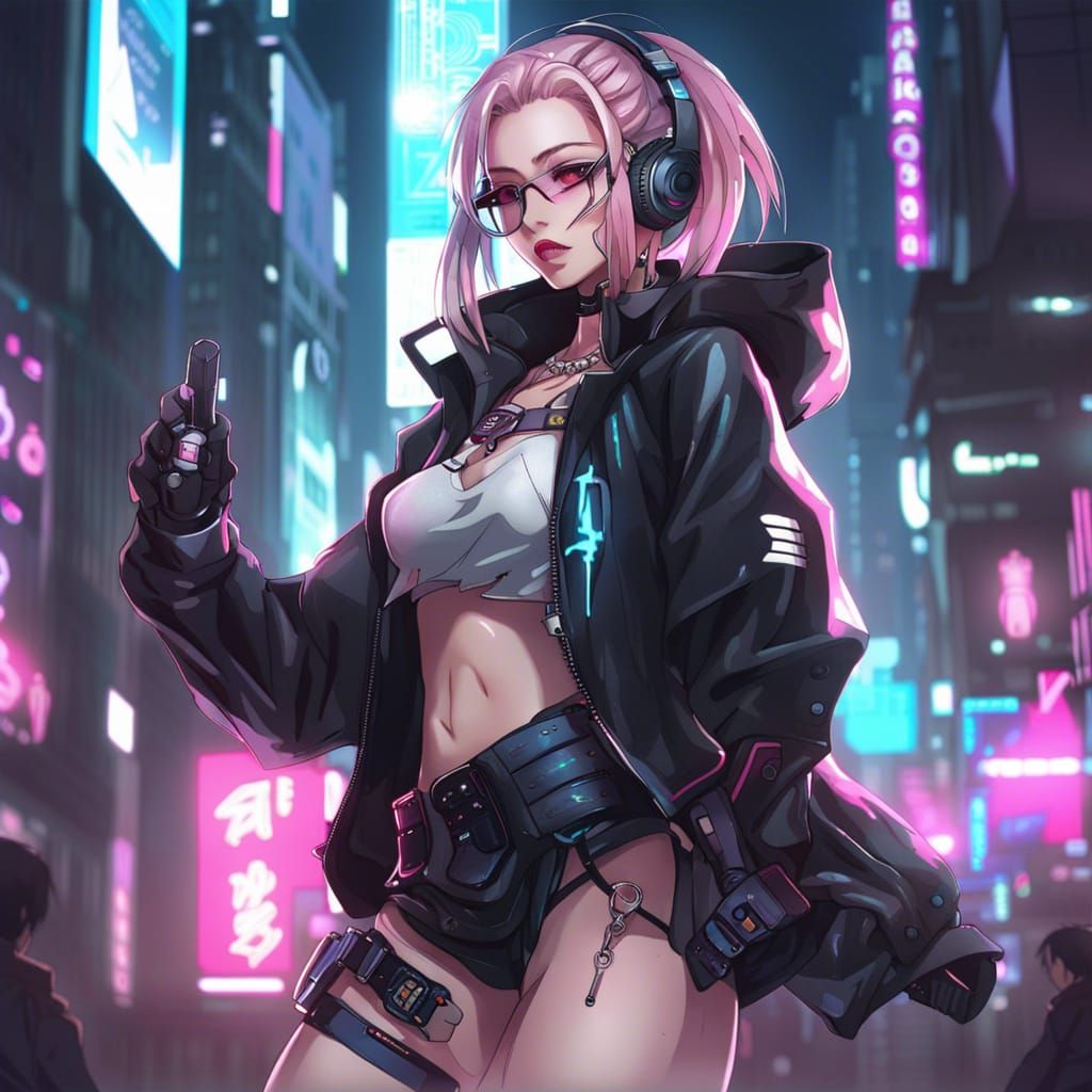 Cyberpunk K-Pop Star in Anime Style
