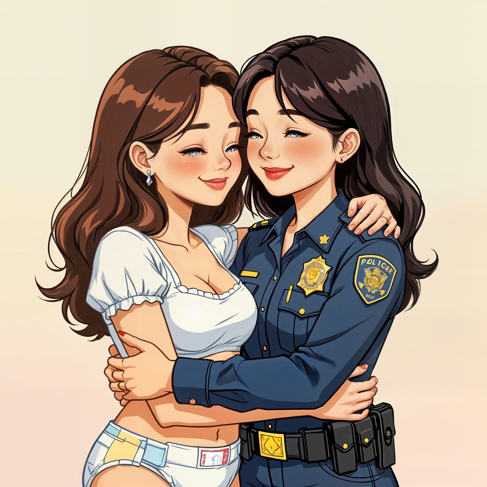 Unconventional Embrace: Woman and Diapered Policewoman