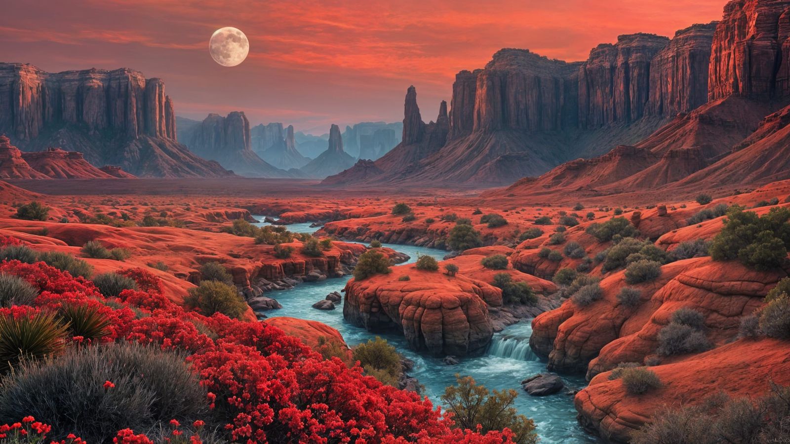 Surreal Alien Canyon Under Twin Moons