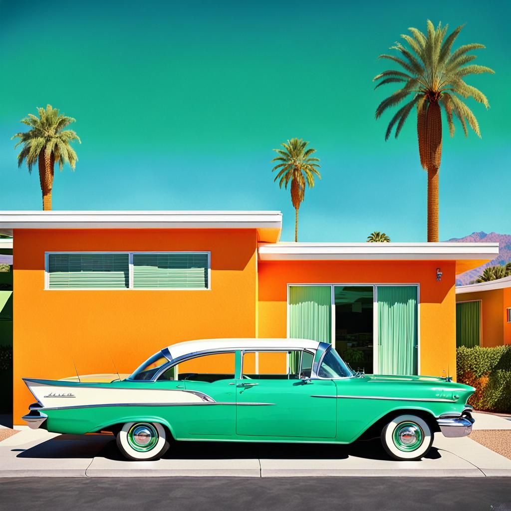 1960s Chevrolet Ad: Retro Palm Springs Illustration